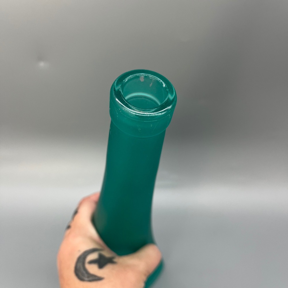 Vintage Asymmetrical Tall Bottle‎ Pressed Glass Frosted Teal Numbered Stamped - Picture 10 of 12